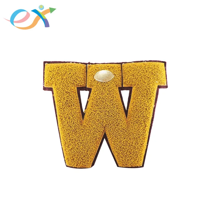 custom sew on embroidered chenille varsity letterman jacket patches W letter