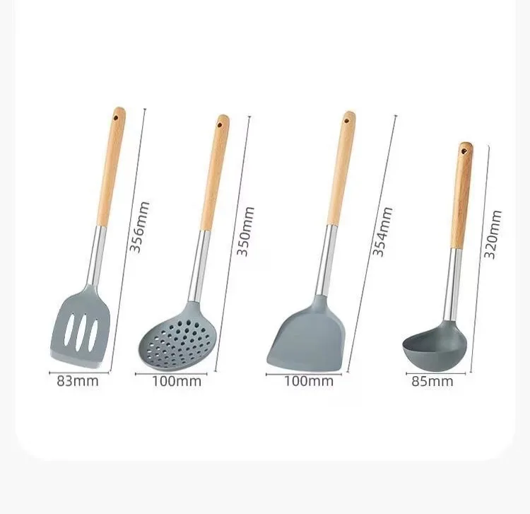 Wooden Handle Non Scratch Flipper Heat Resistant Flexible Small Kitchen Turner Silicone Cookie Shovel for Nonstick Cookware