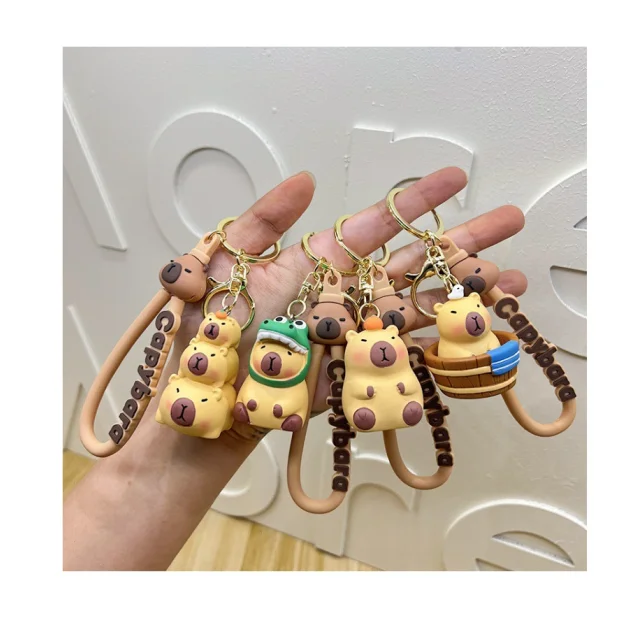 New Arrival 4 Designs Manga Capybara 3d Soft pvc Keychain Cute Resin Pendant Anime keychain Strap Wrist Keychain