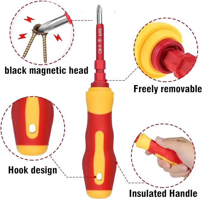 1000 v safe Electrician vde Magnetic tool Interchangeable insulated tips shaft batch Blades screwdriver kit
