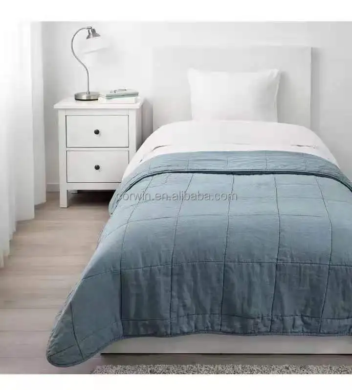 Stone-washed 100% Linen quilt Twin size high quality luxury Bedding Cover Plain dyed bedspread Basic bedding  hotel Blue Beige