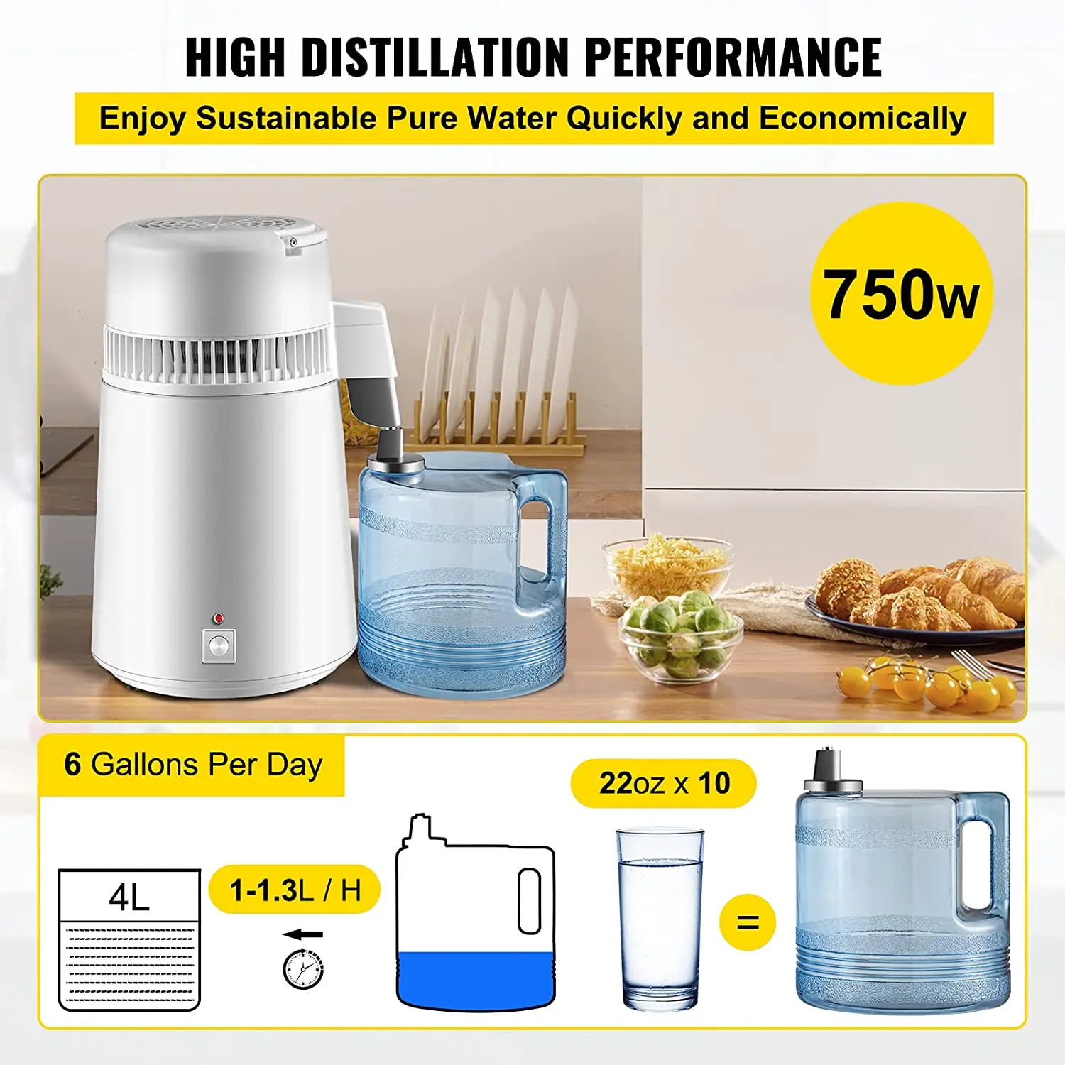 FOOD-GRADE QUALITY 750W Water Distiller Alcohol 304 Stainless Steel AFor HOME & COMMERCIAL USE