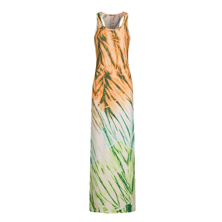 Milk Silk Women Sublimation Print Long Beach Dress