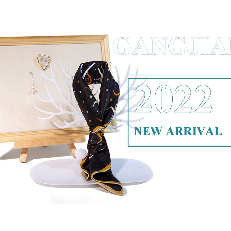 Custom Logo Print Head Neck Silk Scarves Women Luxury Brand Design