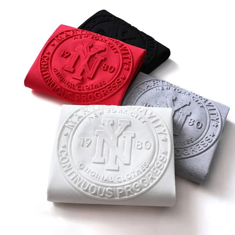 100% Cotton Custom Embossing Double Layers Hood Hoodies Bulk Wholesale Plain Red Pullover 3D Emboss Technique Hot Sale Hoodie