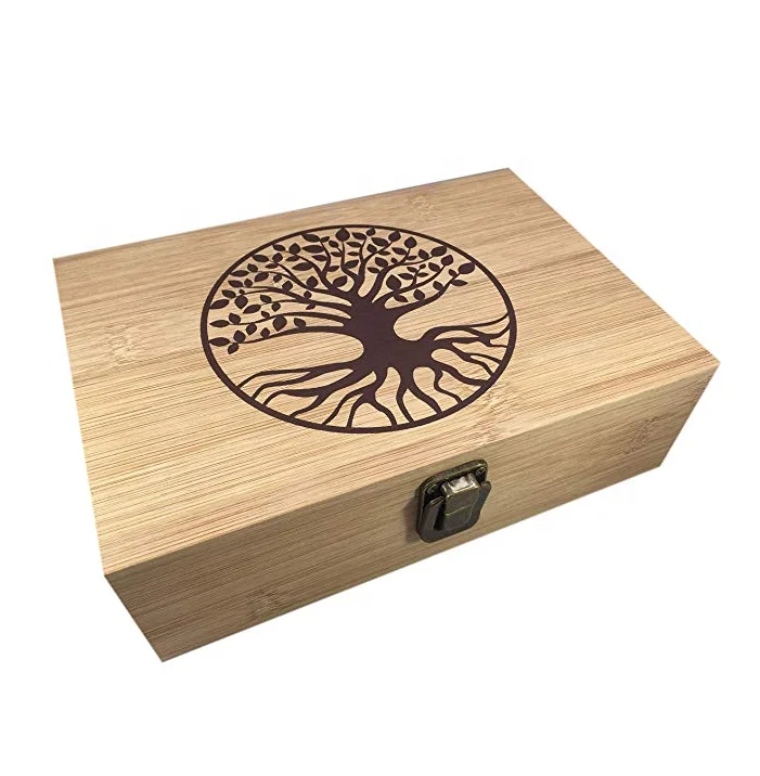 
Bamboo and wood hinged cigar storage box 