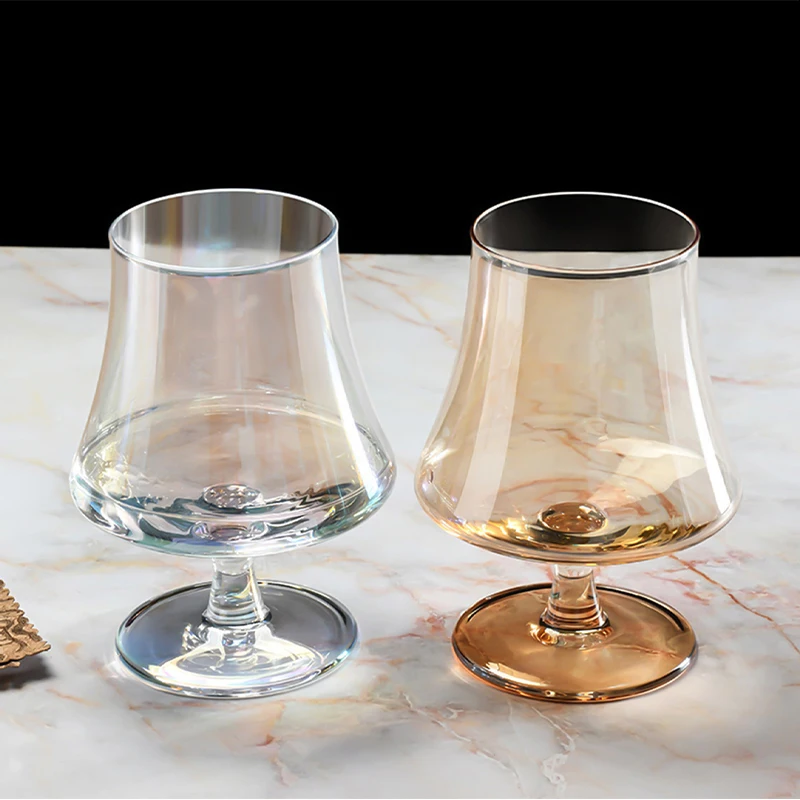 Wholesale Custom Color Frosted Tall Brandy Cognac Glass Tulip Whiskey Glass Short Stem Crystal Tasting Glass