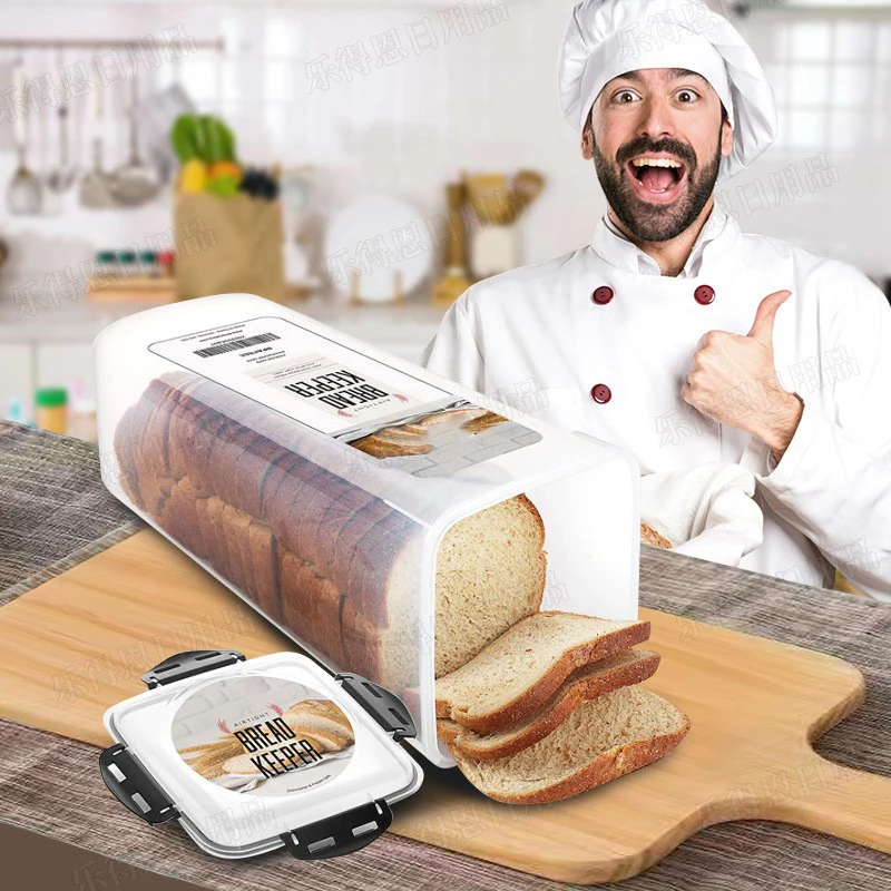 New Plastic Box Butter Bread Container Food Storage Container Tray Airtight Lid Loaf Keeper Bread Holder for Homemade BPA Free