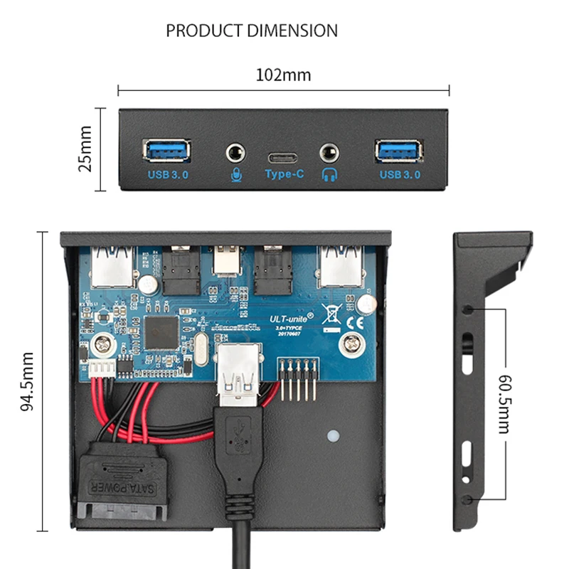 3.5 inch Custom USB Type C HD Audio USB3.0 Front Panel computer aluminum usb type-c floppy bay