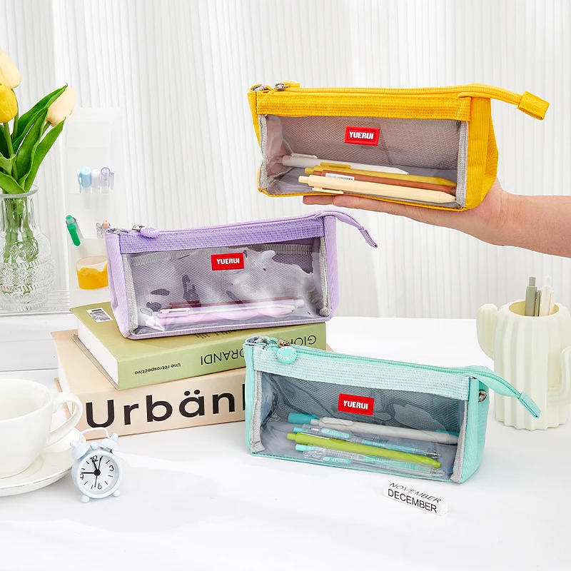 TPU Pencil Bag Zipper Pouch School Students Clear Transparent Waterproof Plastic Oxford Cloth Storage Box Pen Case Mini