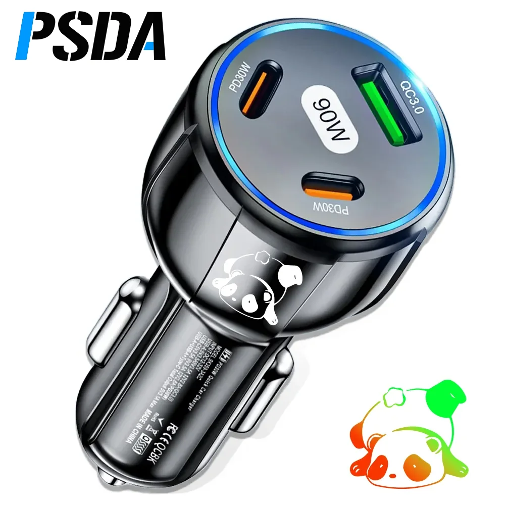 PSDA 90W Car Charger USB C QC3.0 USB Fast Charger for Mobile Phone in Car PD Type C Power Adapter for iphone 15 14 Xiaomi poc