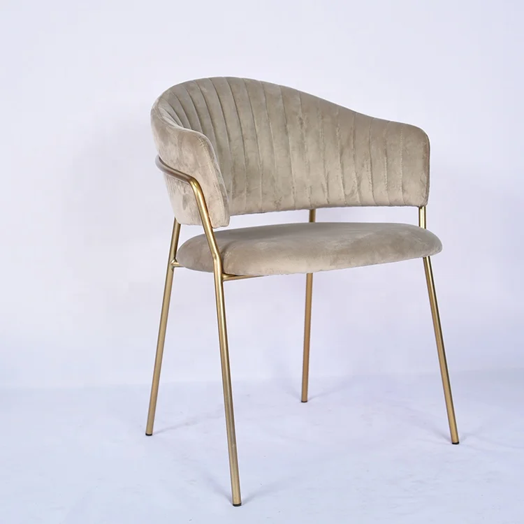 Hot Selling New Design Cheapest Home Restaurant Arm Chair Fabric Velvet Dining Arm Chair with Metal Legs