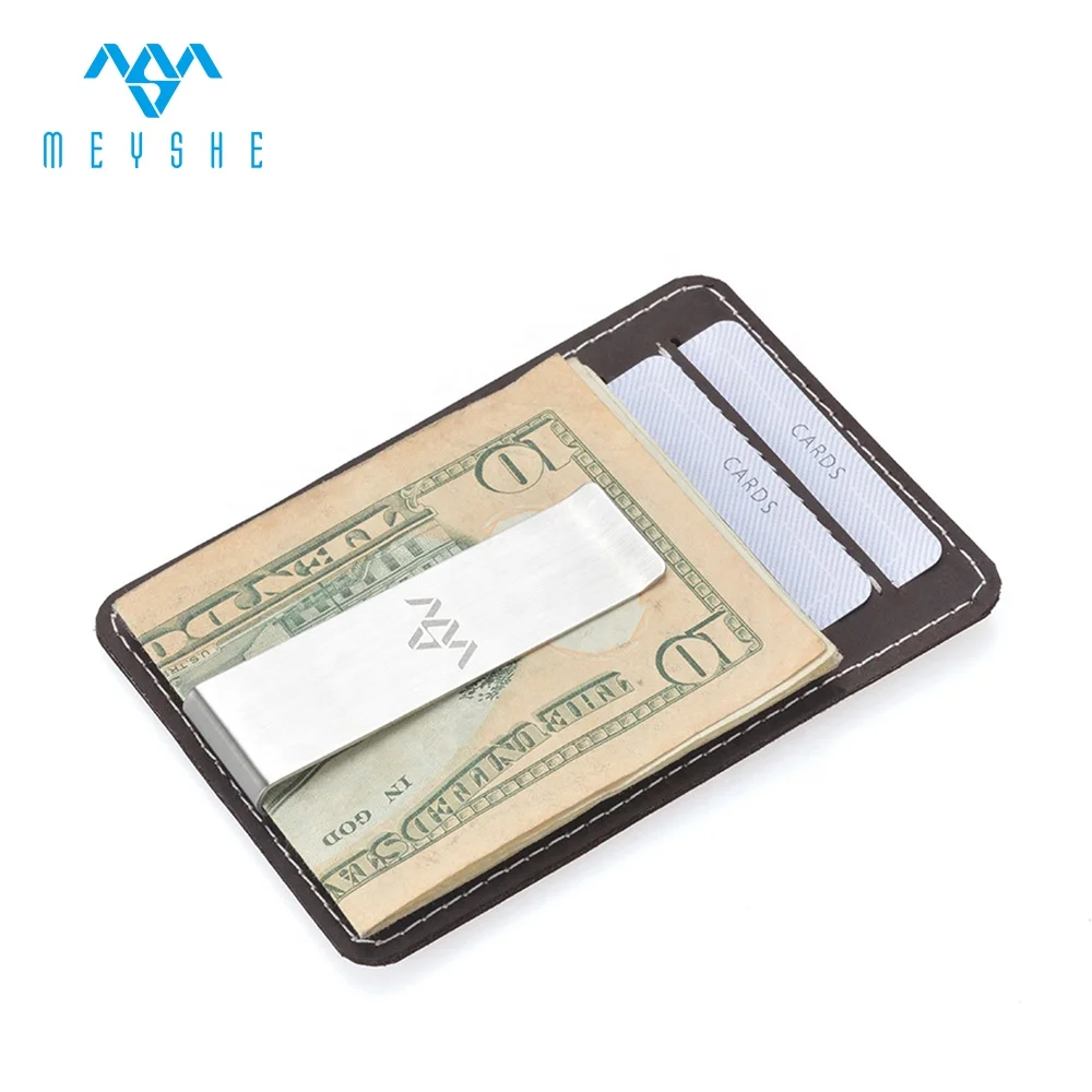 Factory Custom Brown Crazy Horse Luxury Engraved Slim Money Clip Cardholder For Men