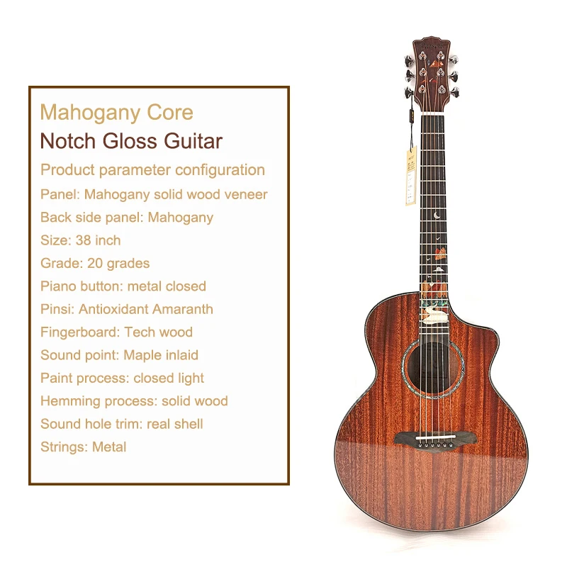 China Manufacturer Hot Guitars 38 Inch Spruce Veneer String Instrument Acoustic Guitar