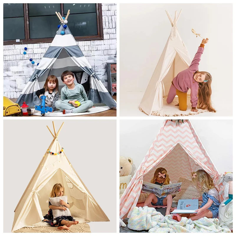 Ningbo Love tree Stripe Cotton Canvas Teepee  cotton bed indoor outdoor party tienda toy Tipi Kids Teepee Tent