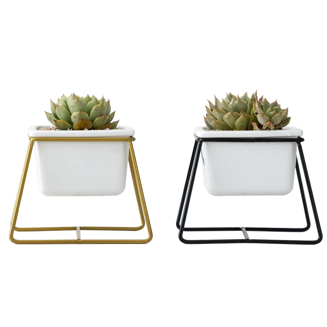 
Potted ceramic square basin trapezoidal iron table top potted flower ware and iron frame set 