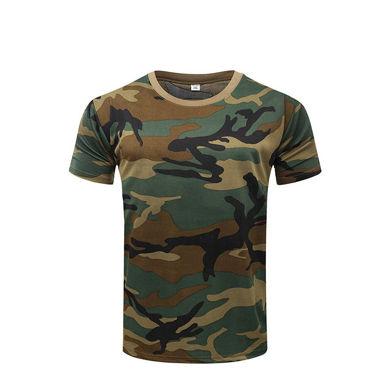 Wholesale Camouflage T Shirt Men Outdoor Short Sleeve Quick Drying Mesh T Shirt