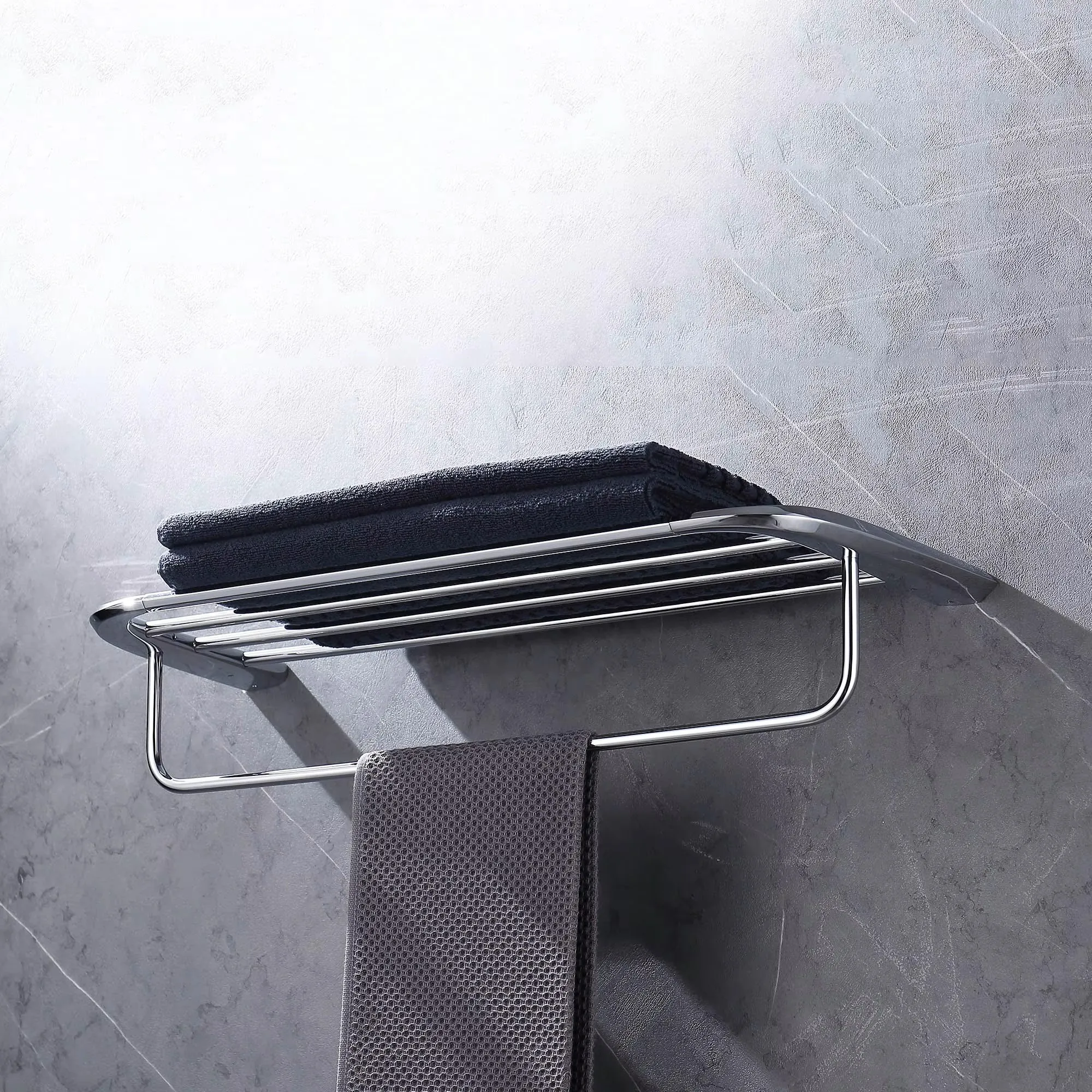 Modern Hotel Bathroom Accessories Set Wall Mounted Shelf Towel Rack Holder Chrome 304 Stainless Steel Towel Hanger Bar