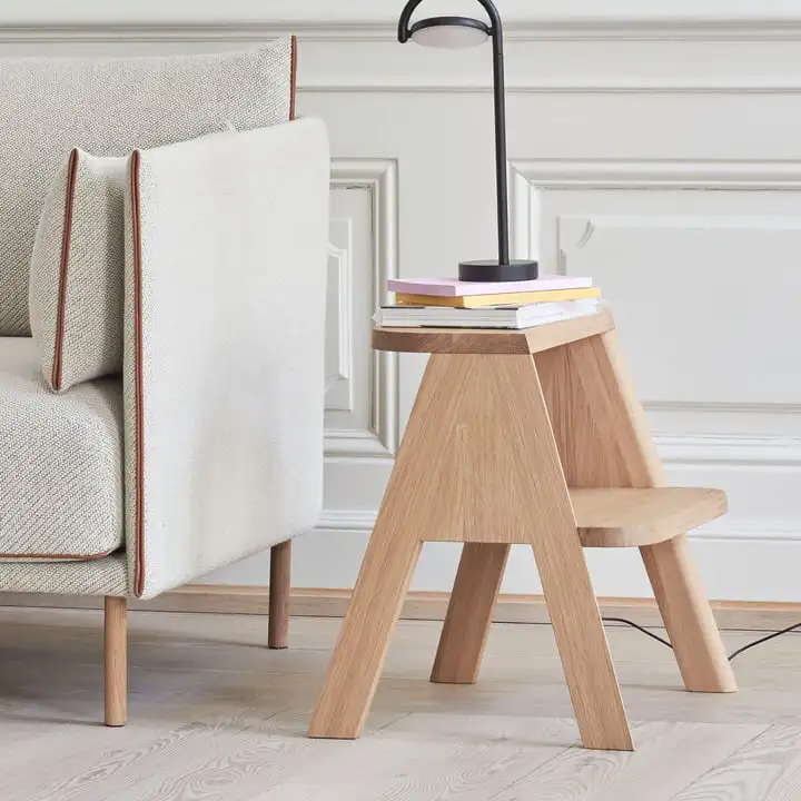 Oak wood color 2 steps ladder stool for adult kitchen stool chair