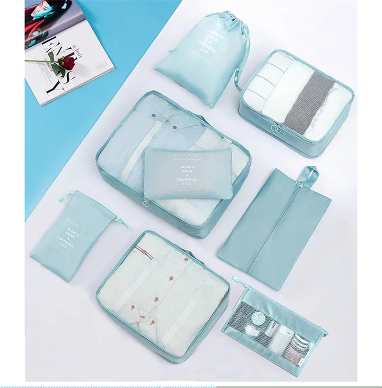 Hot Selling 8Pcs/Set Travel Storage Bag for Clothes Luggage Packing Cube Organizer Suitcase