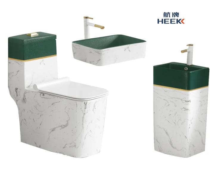 Colorful Sanitary Ware Bathroom Set Of Three One Piece Toilet With Pedestal Basin Art Basin Toilet Set