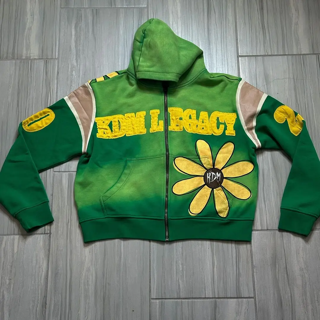 High Quality Custom logo Vintage Oversized embroidery Streetwear Hoodie Hem Cropped  patched vintage Acid Wash Hoodies of men