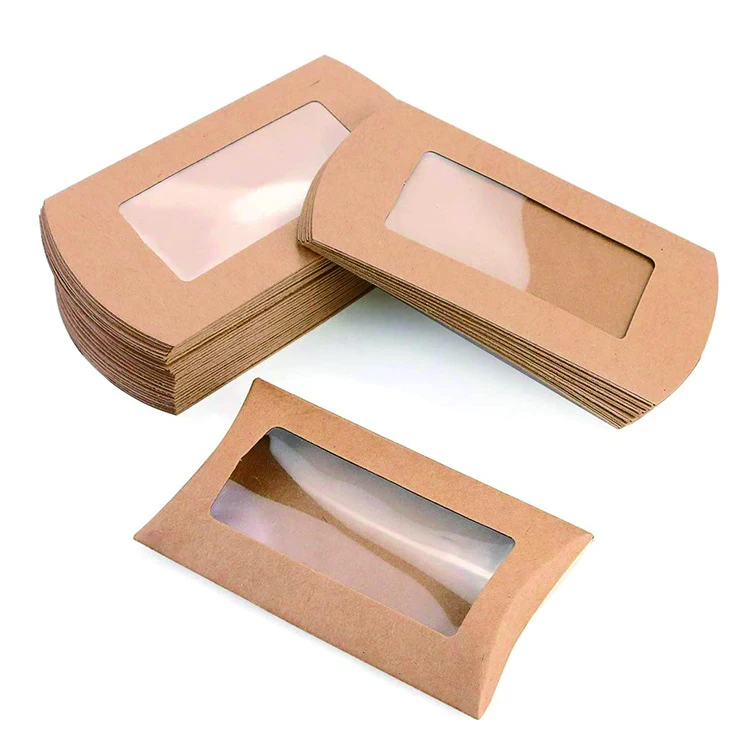 Kraft Paper Pillow Boxes Underwear Window Pillow Boxes Customized Printing