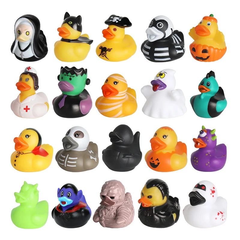 Promotional 20 PCS Assorted 2 Inch Mini Pumpkin Rubber Duckies Bath Toys Party Gift Halloween Rubber Ducks