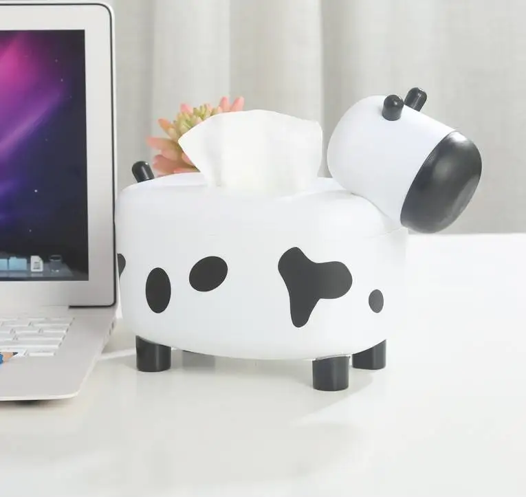 Choice Fun Cute DIY Sticker design Cow Shape Napkin Dispenser with Magnetic toothpick holder and Tissue Box Holder