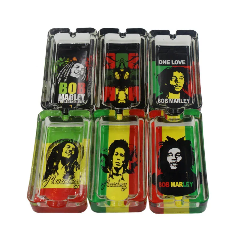 Gunter Wholesale Jamaican Men Pattern Square Crystal Glass Ashtrays Hot Sale Custom Cigar Ashtray Smoke Shop Supplies