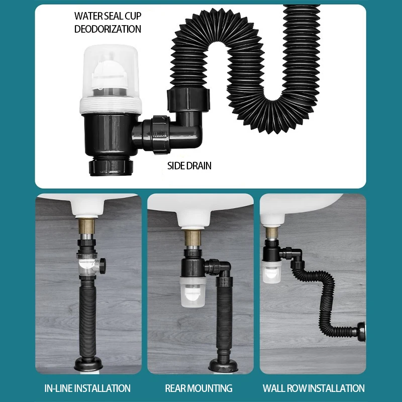Odor-Proof Basin Retractable PVC Sewer Pipe Balcony Washstand Hose Fittings Bathroom Basin Bottle Trap Waste Pipe