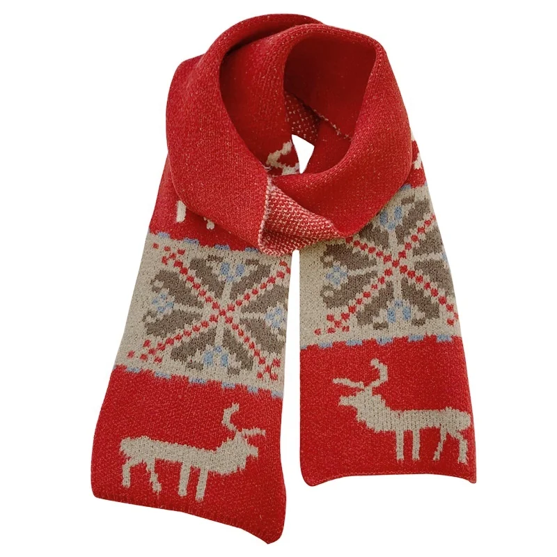 KENSHELLEY 2021 High Quality Christmas Winter Scarf Winter Deer Jacquard Warm Scarf Classic Christmas Wool Knitted Long Scarf