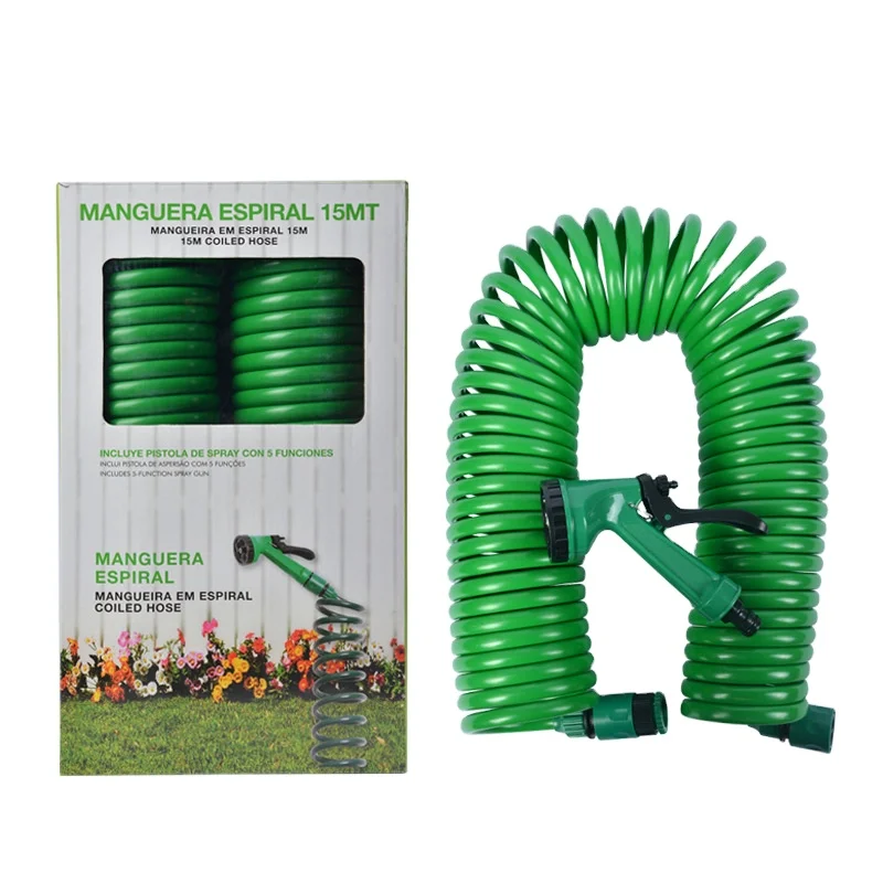 Spring Tube Watering Water Gun Telescopic Water Pipe Watering Vegetable Wash Water Gun Hose Garden 5 Function Watering Nozzle