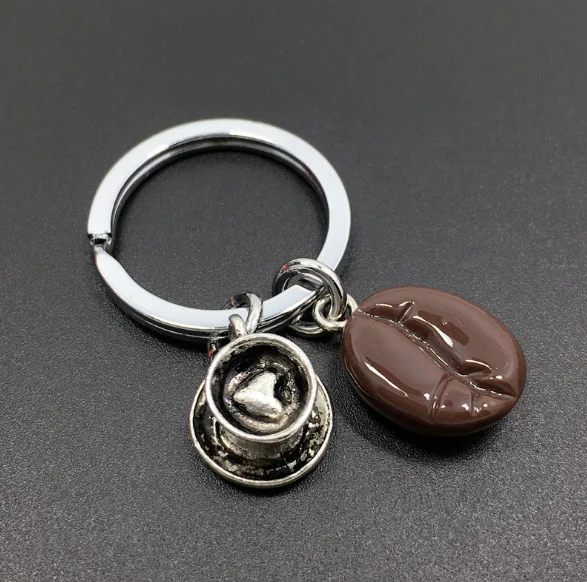 New product coffee beans coffee cup bell key creative unique coffee keyring jewelry gift cafe keychain