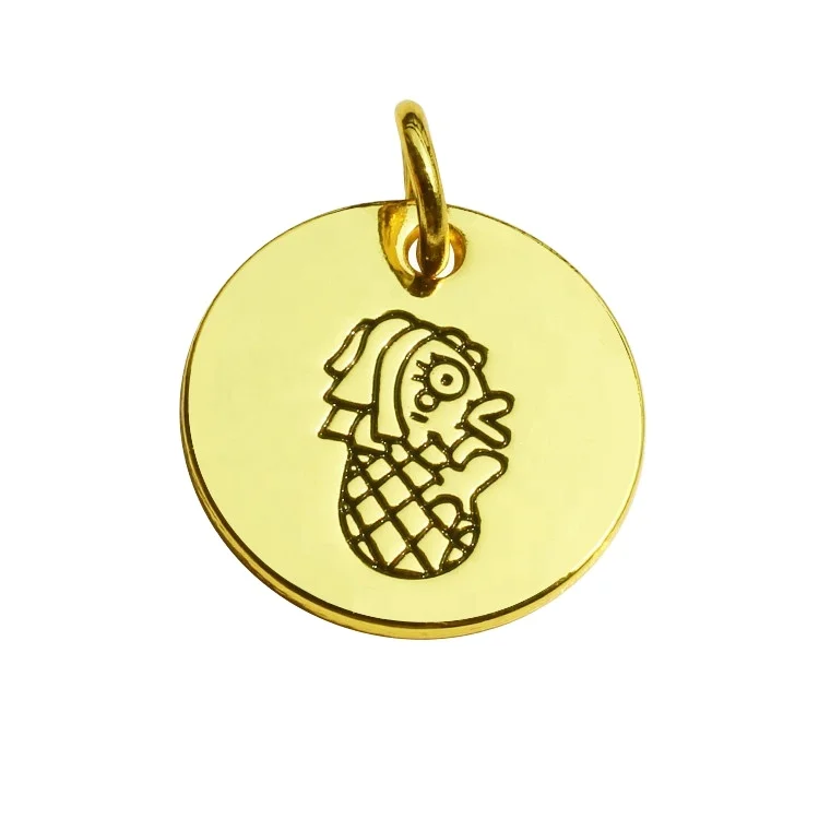 Wholesale engraved metal logo round charms enamel min branded metal pendant for jewelry
