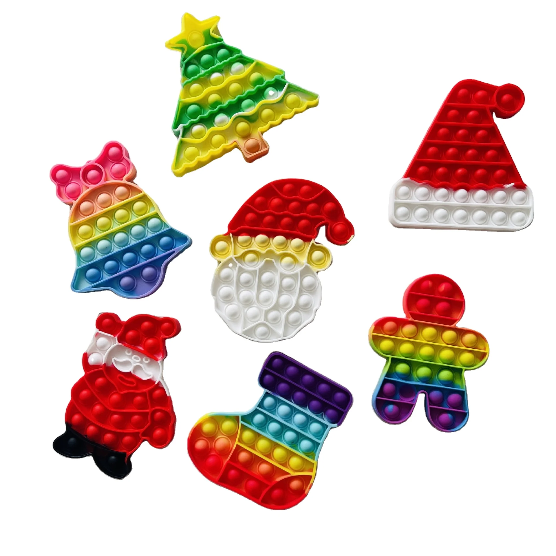 2024 Wholesale Children Stress Reliever Gifts Christmas Santa Silicone Push Pop Bubble it Fidget Sensory Toys for Kids Gift