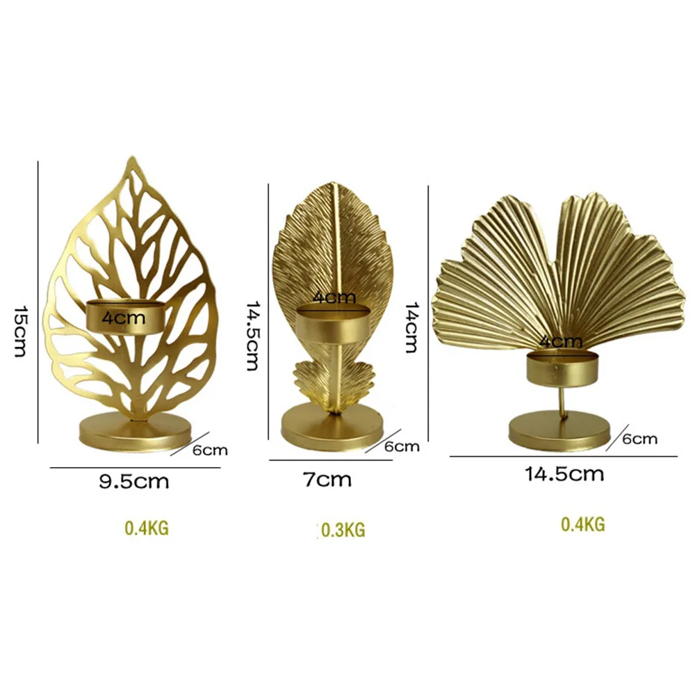 Living Room Table Decoration Golden Leaves Crafts Candlestick With Metal Base European Wrought Iron Candle holder