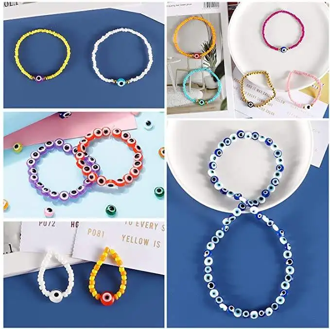 2400pcs 3mm Glass Seed Beads and Flat Evils Eye Easter Beads for DIY Jewelry Making Supplies