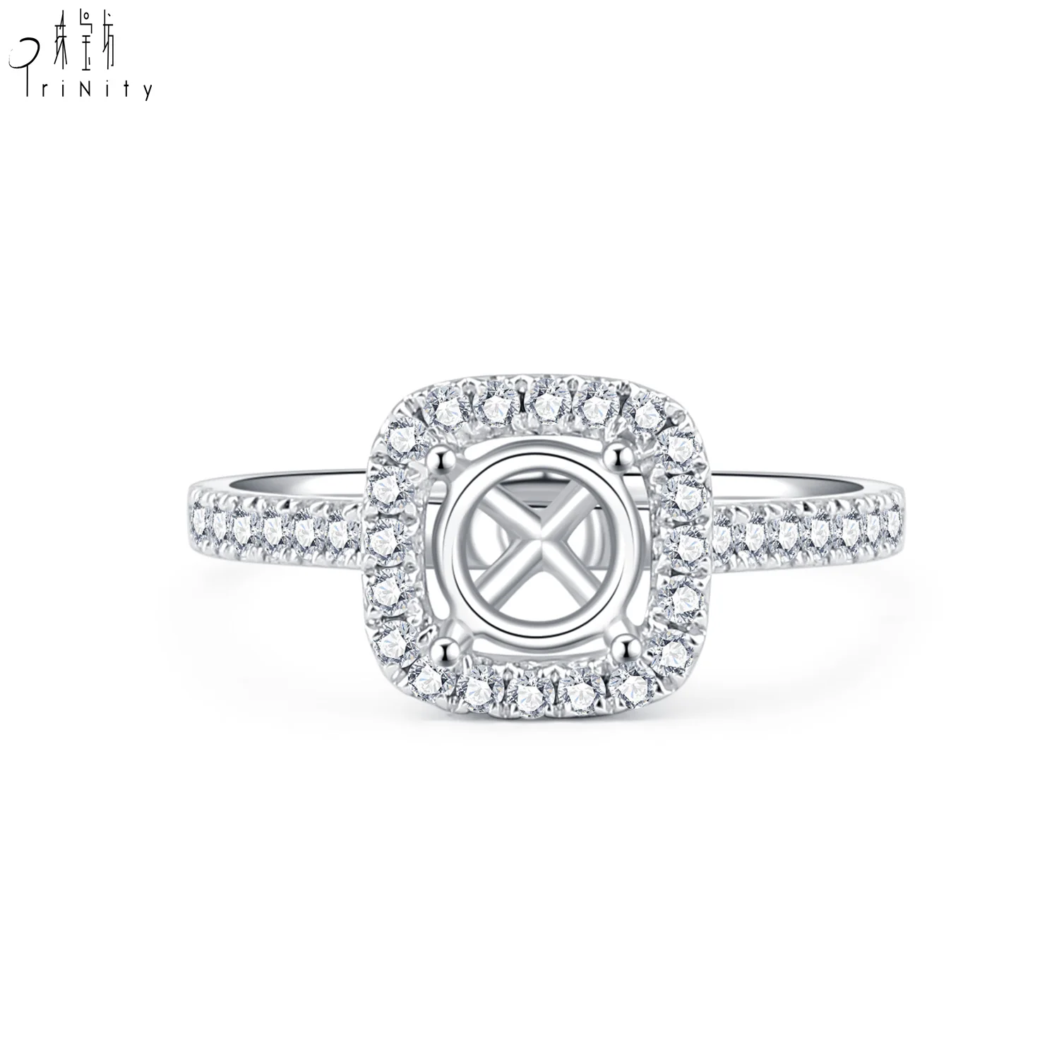 Hot Sale 18K White Gold Classical Style Halo Diamond Engagement Solitaire Ring Semi Mount Setting For Customized