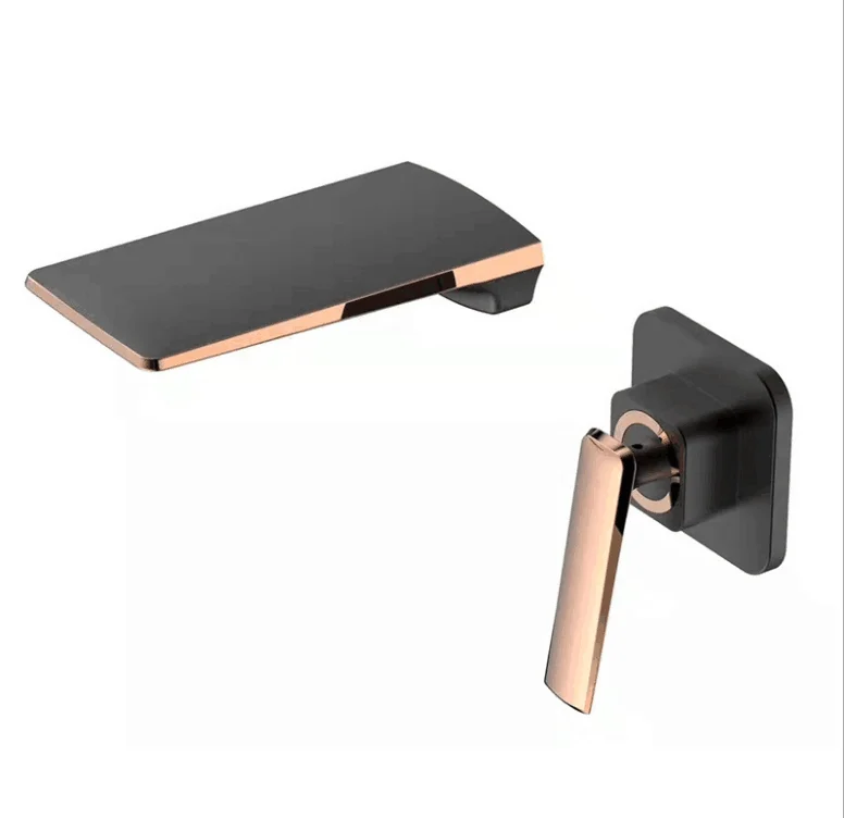 Bathroom Black Gold Mixer Taps Wall Mounted Waterfall Basin Faucet Watermark Wels Factory Price