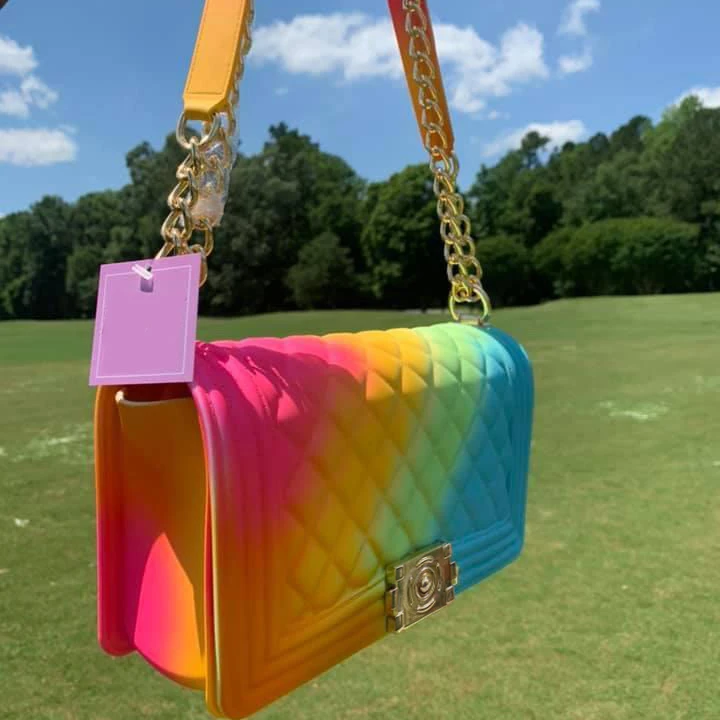 Luxury Jelly Bags Guangzhou Factory Wholesale Brands Designer Ladies PVC Candy Rainbow Women Hand Bags Jelly Purses and Handbags