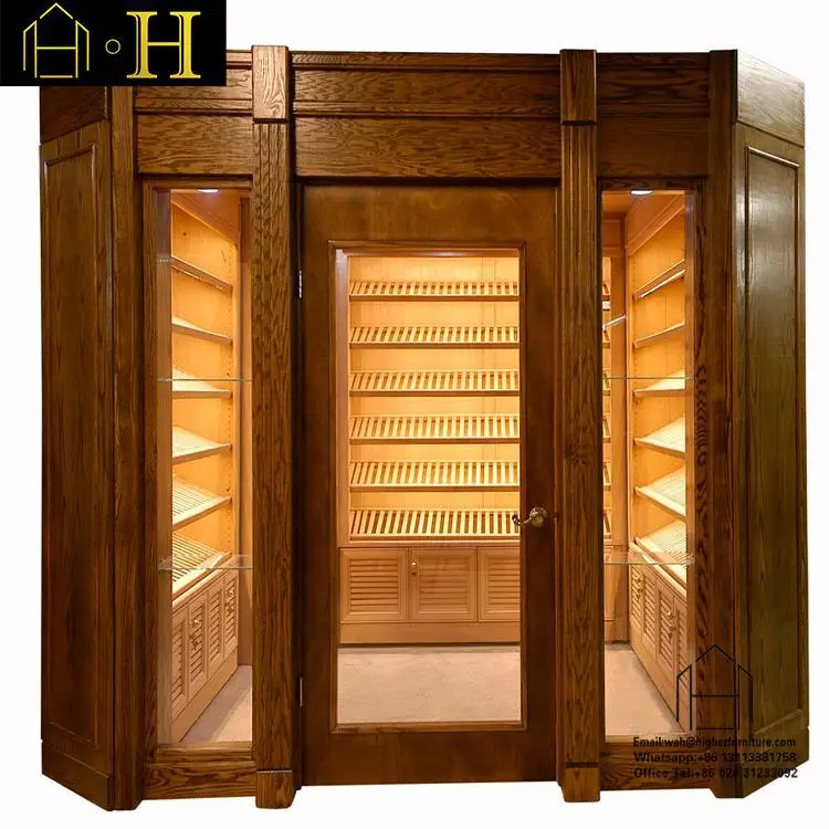 Customized Wooden Cigar Humidor Cabinet Wall Glass Door Display Cabinet Cigar Display Showcase