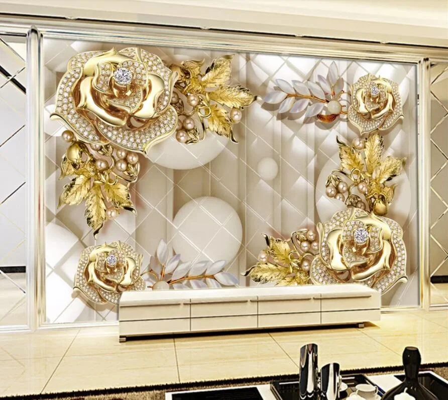 ZHIHAI 3D Soft Pack Diamond Jewelry Flower Luxury Background wallpaper decoration