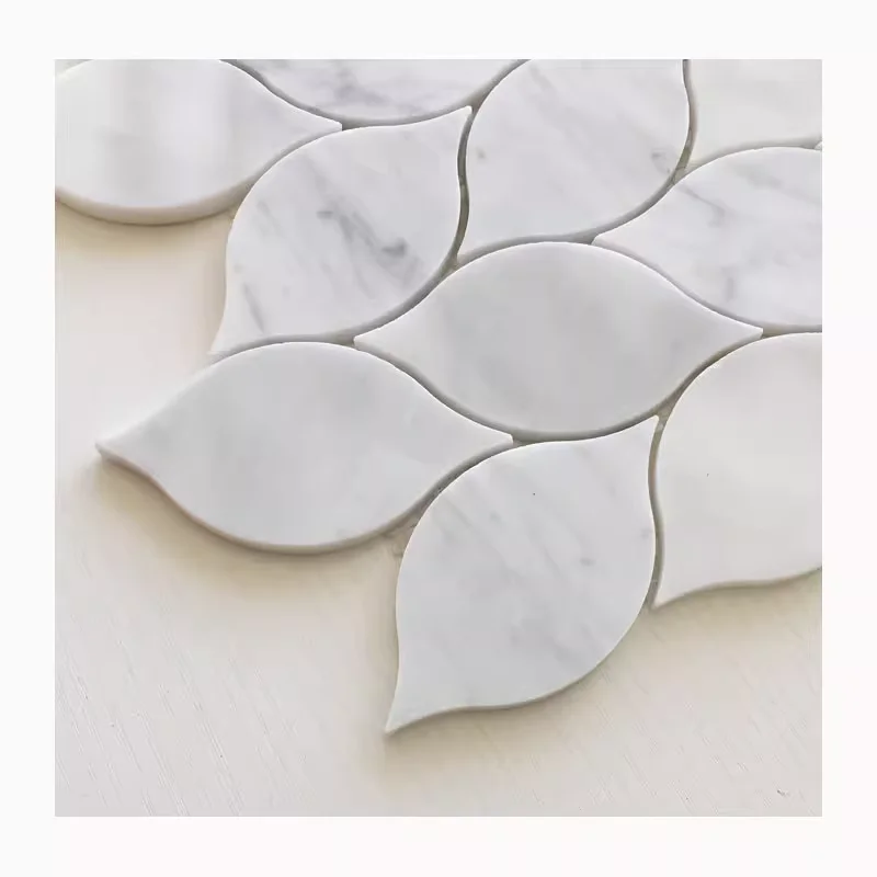 White marble mosaic tile waterjet marble willow leaf stone mosaic bianco carrarra with grey dots inlay bath tiles wall