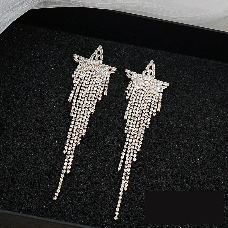 Party Jewelry Luxury Earrings 2022 New Design Full Rhinestone Star Long Tassel Earrings Ins Earrings Ladies Jewelry