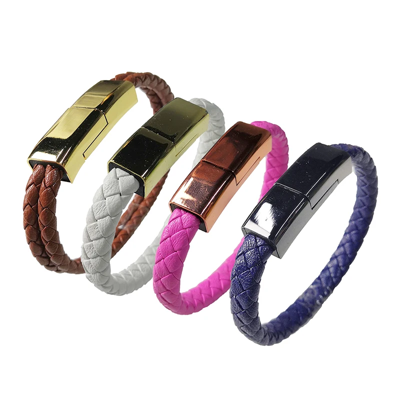 Whosale Magnetic Absorb Leather Bracelet Charging Cable Bracelet Leather USB Charger Data Cable