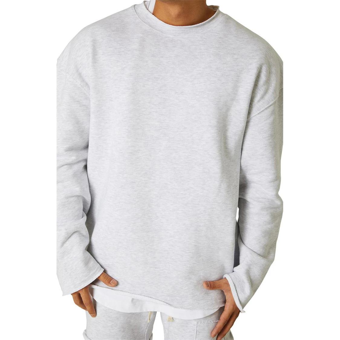 custom logo pigment dyed crewneck hoodie cut and sew oversized drop shoulder sweatshirt mens sports hoodie raw hem sweatshirt