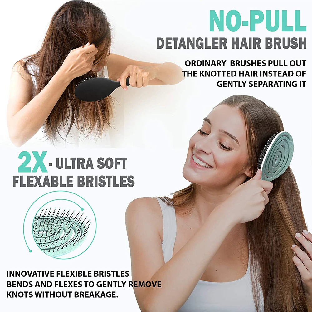 Natural Detangling Brush Curly Organic Custom Smooth Teasing Wheat Straw Detangling Hair Brush With Logo