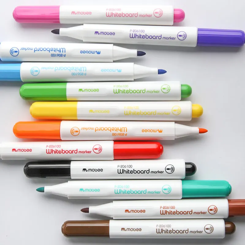 Mobee P-206100 High Quality 12 Colors Durable School Dry Erase Markers Easy Erase Non-toxic Multicolored Whiteboard Marker