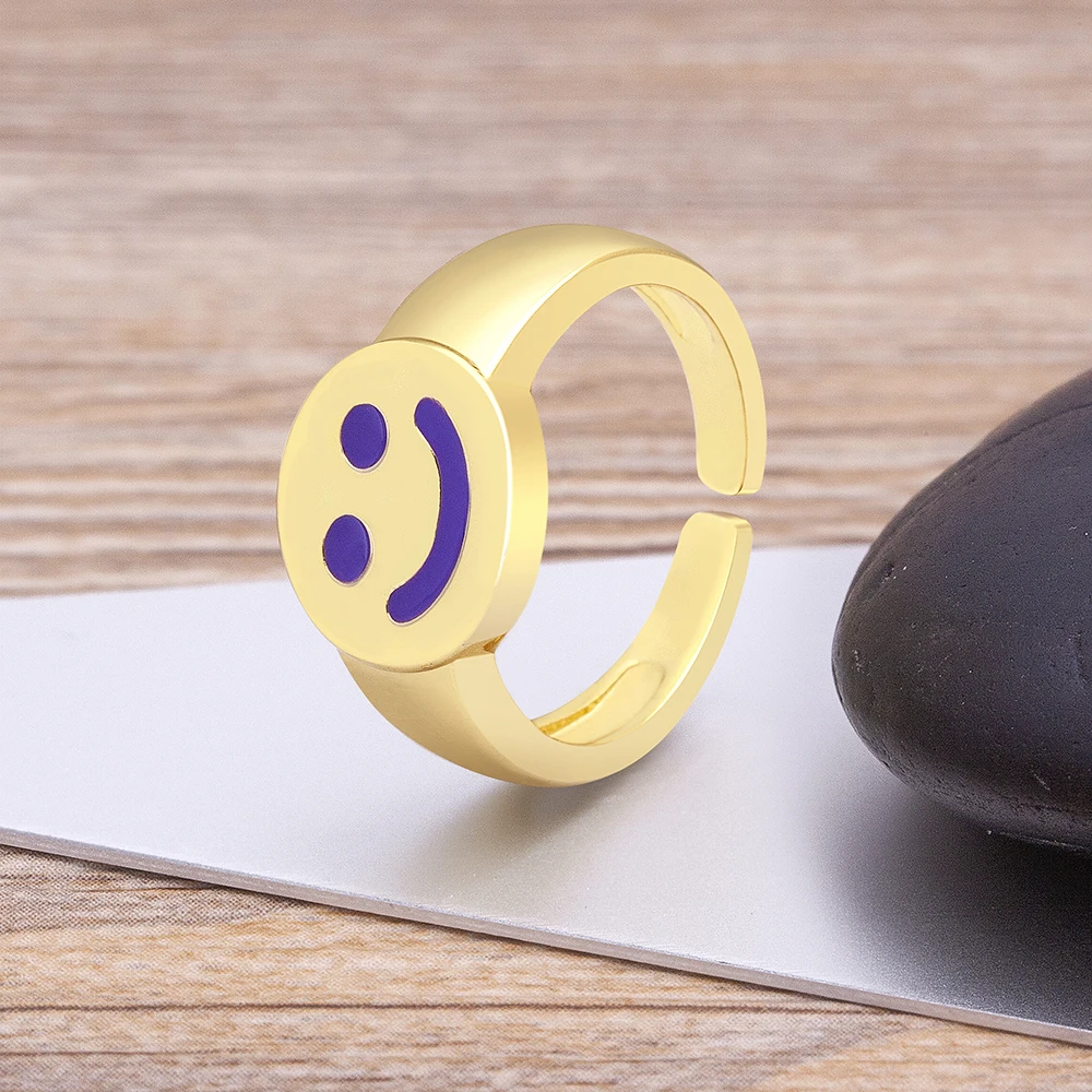 New Fashion Enamel Smiley Face Ring Multi- colors Opening Adjustable Women Top Quality Wedding Jewellery Gifts Accessories